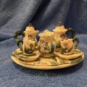 Popular Imports Mini Tea Set Purple Flowers/Butterfly 10 Pieces 1997